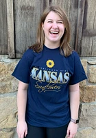 Kansas Womens Navy Blue Sunflower State Short Sleeve T-Shirt