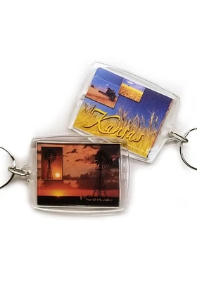Kansas Wheat and Windmill Keychain - Yellow