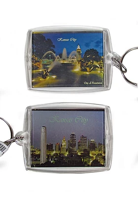 Kansas City Fountain and Skyline Keychain - Blue