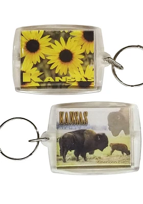 Kansas Buffalo and Sunflower Keychain - Yellow