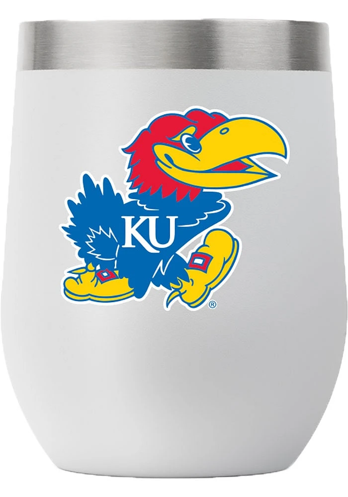 Kansas Jayhawks Team Logo 12oz Stemless Wine Stainless Steel Stemless - Grey