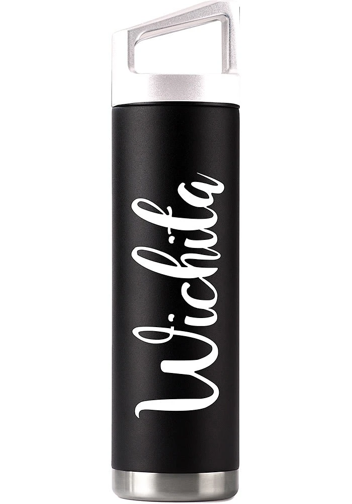 Wichita Script 22oz Bottle with White Cap Stainless Steel Bottle - Black