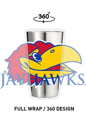 Kansas Jayhawks 16 oz Stainless Steel Pint Glass - Grey