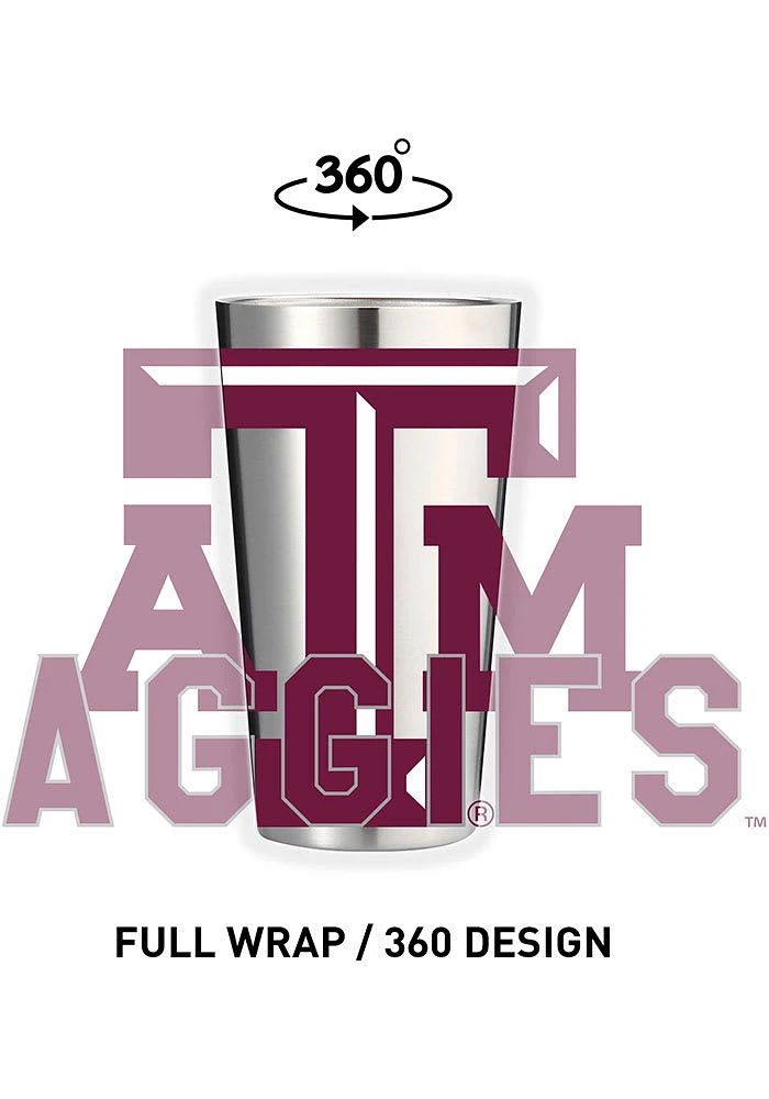 Texas A&M Aggies 16 oz Stainless Steel Pint Glass - Grey