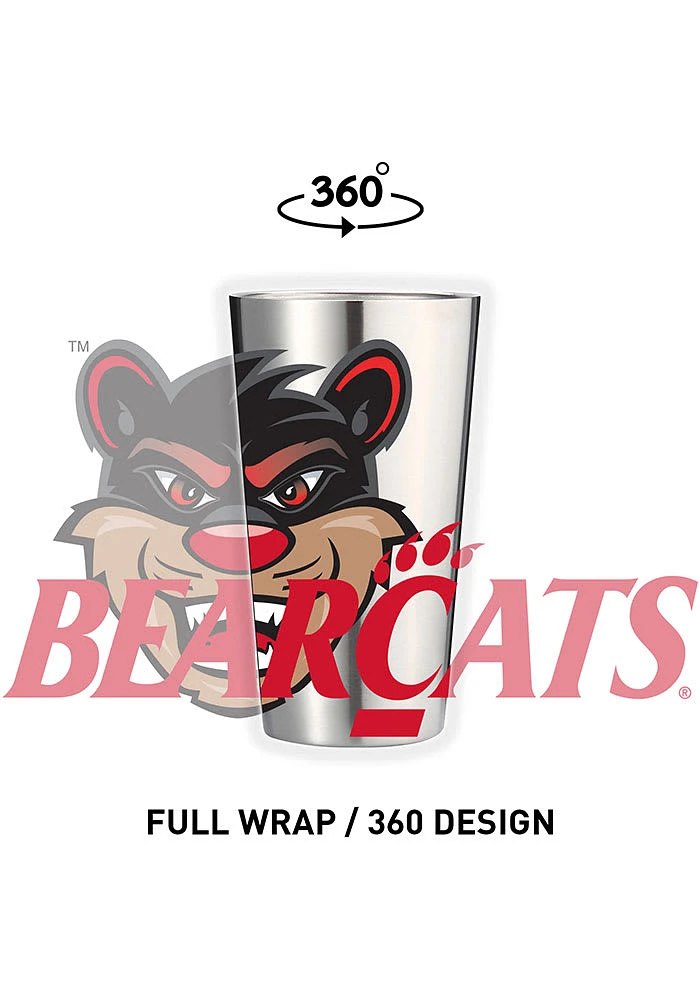 Cincinnati Bearcats 16 oz Stainless Steel Pint Glass - Grey