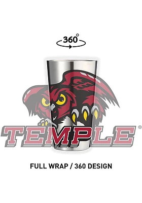 Temple Owls 16 oz Stainless Steel Pint Glass - Grey