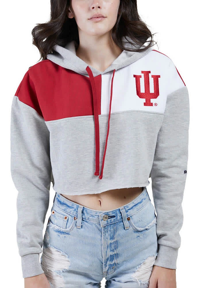 Hype and Vice Indiana Hoosiers Womens Grey Colorblock Hooded Sweatshirt