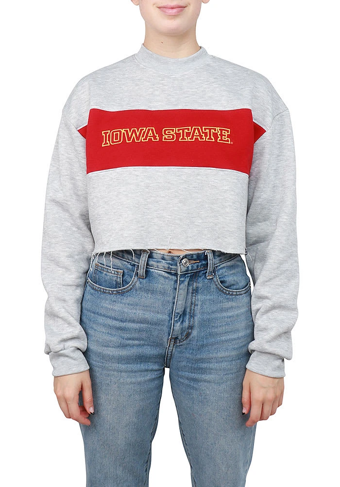 Hype and Vice Iowa State Cyclones Womens Grey Era Cropped Crew Sweatshirt