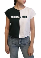 Hype and Vice Michigan State Spartans Womens Green Two Tone Zip Short Sleeve T-Shirt