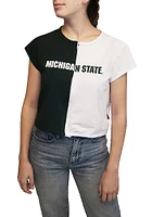Hype and Vice Michigan State Spartans Womens Green Two Tone Zip Short Sleeve T-Shirt