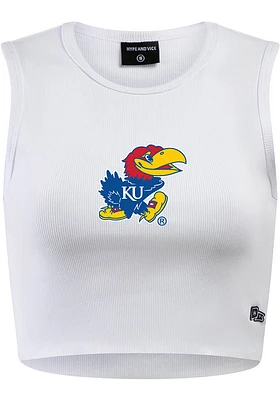 Hype and Vice Kansas Jayhawks Womens White Cut Off Tank Top