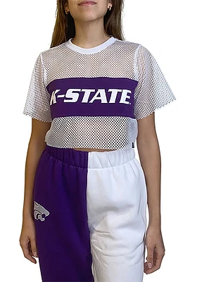 K-State Wildcats Womens Hype and Vice Cropped Mesh Fashion Football Jersey - White