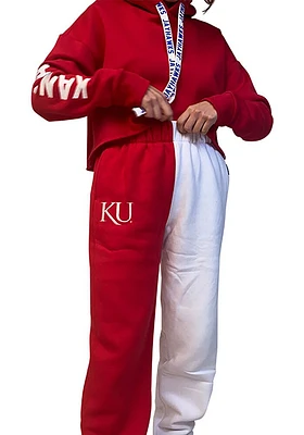 Hype and Vice Kansas Jayhawks Womens Two Tone Colorblock White Sweatpants