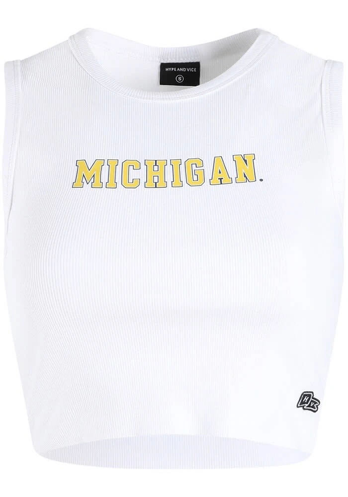 Hype and Vice Michigan Wolverines Womens White Cropped Cut Off Tank Top