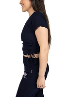 Hype and Vice Kansas Jayhawks Womens Navy Blue Rivington Ribbed Short Sleeve T-Shirt