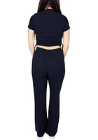 Hype and Vice Kansas Jayhawks Womens Navy Blue Rivington Ribbed Short Sleeve T-Shirt