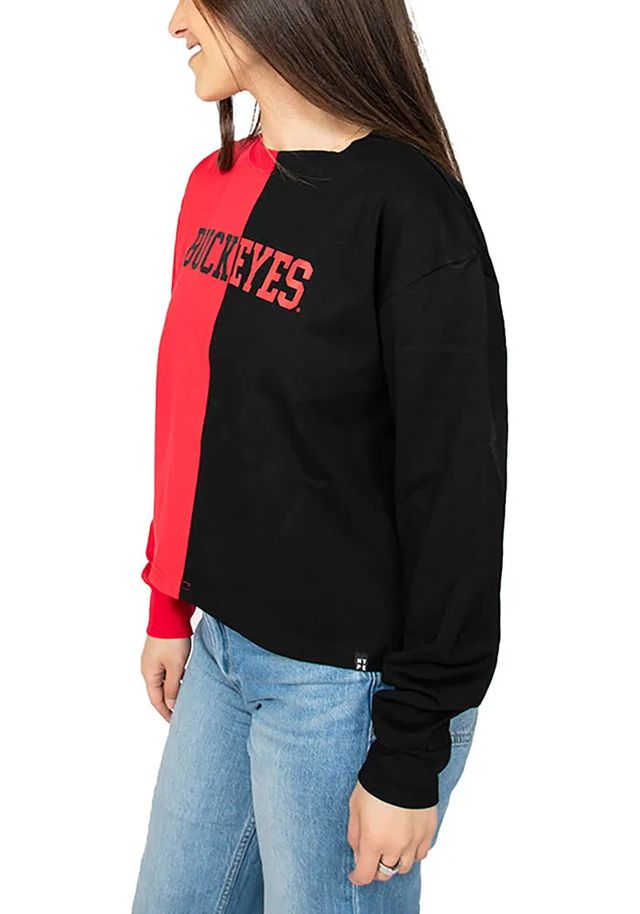 Hype and Vice Ohio State Buckeyes Womens Red Quarterback LS Tee