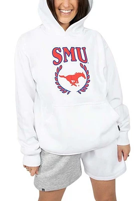 Hype and Vice SMU Mustangs Womens White Boyfriend Hooded Sweatshirt