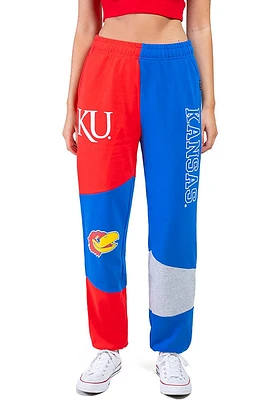 Hype and Vice Kansas Jayhawks Womens Patchwork Blue Sweatpants