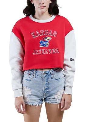 Hype and Vice Kansas Jayhawks Womens Red Rookie Patchwork Crew Sweatshirt