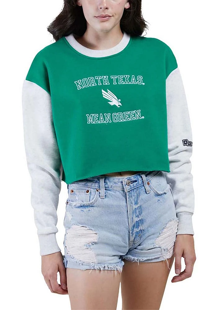 Hype and Vice North Texas Mean Green Womens Kelly Rookie Patchwork Crew Sweatshirt