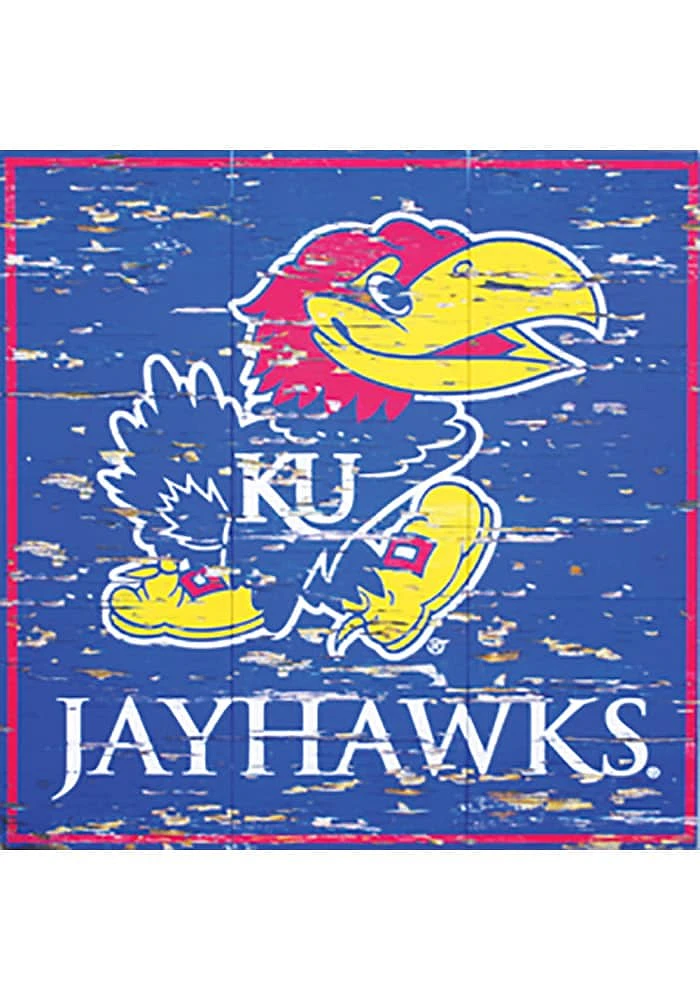 Kansas Jayhawks Distressed Wood Sign - Blue