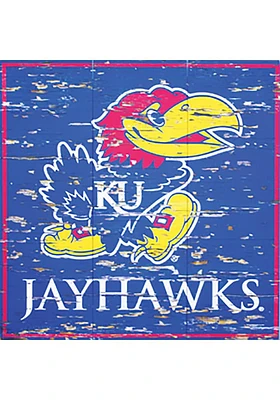 Kansas Jayhawks Distressed Wood Sign - Blue