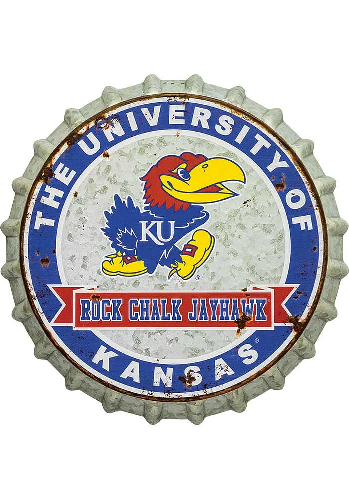 Kansas Jayhawks Distressed Bottle Cap Sign