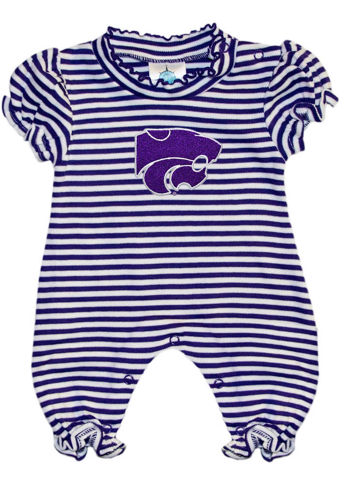 K-State Wildcats Baby Purple Stripe Puff Sleeve Short One Piece
