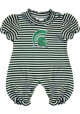 Michigan State Spartans Baby Green Stripe Puff Sleeve Short One Piece