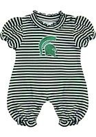 Michigan State Spartans Baby Green Stripe Puff Sleeve Short One Piece
