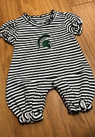Michigan State Spartans Baby Green Stripe Puff Sleeve Short One Piece
