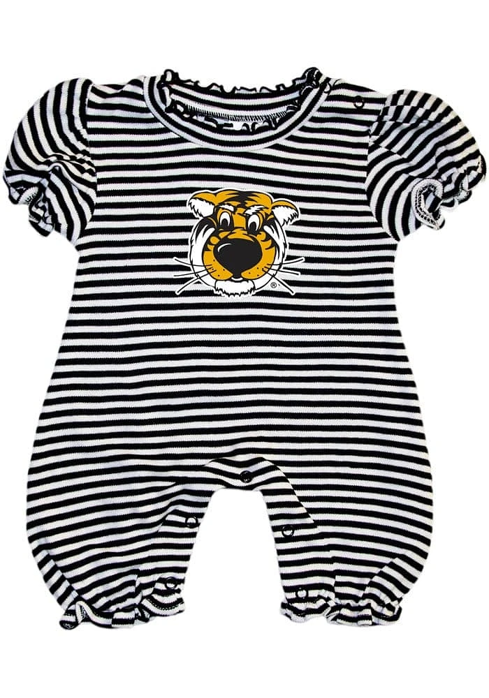 Missouri Tigers Baby Black Stripe Puff Sleeve Short One Piece