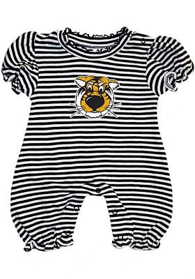 Missouri Tigers Baby Black Stripe Puff Sleeve Short One Piece