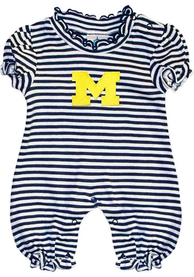 Michigan Wolverines Baby Blue Stripe Puff Sleeve Short One Piece