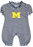 Michigan Wolverines Baby Blue Stripe Puff Sleeve Short One Piece
