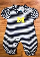 Michigan Wolverines Baby Blue Stripe Puff Sleeve Short One Piece