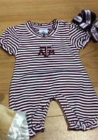 Texas A&M Aggies Baby Maroon Stripe Puff Sleeve Short One Piece