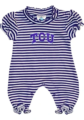 TCU Horned Frogs Baby Purple Stripe Puff Sleeve Short One Piece