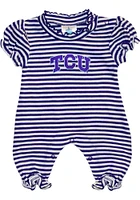 TCU Horned Frogs Baby Purple Stripe Puff Sleeve Short One Piece