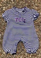 TCU Horned Frogs Baby Purple Stripe Puff Sleeve Short One Piece