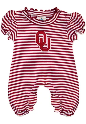 Oklahoma Sooners Baby Crimson Stripe Puff Sleeve Short One Piece