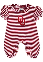 Oklahoma Sooners Baby Crimson Stripe Puff Sleeve Short One Piece