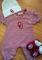Oklahoma Sooners Baby Crimson Stripe Puff Sleeve Short One Piece