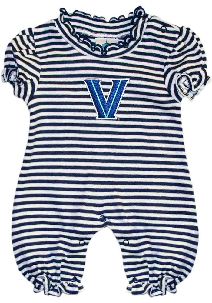 Villanova Wildcats Baby Navy Blue Stripe Puff Sleeve Short One Piece