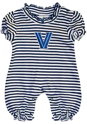 Villanova Wildcats Baby Navy Blue Stripe Puff Sleeve Short One Piece