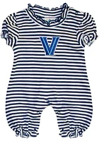 Villanova Wildcats Baby Navy Blue Stripe Puff Sleeve Short One Piece