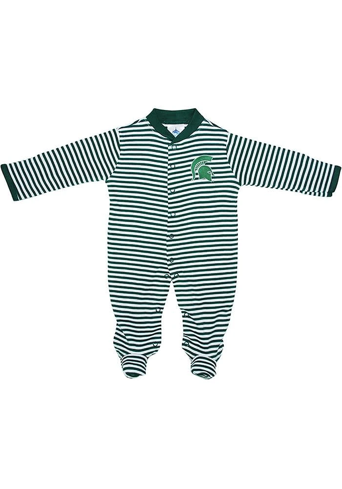 Michigan State Spartans Baby Green Striped Footed Loungewear One Piece Pajamas
