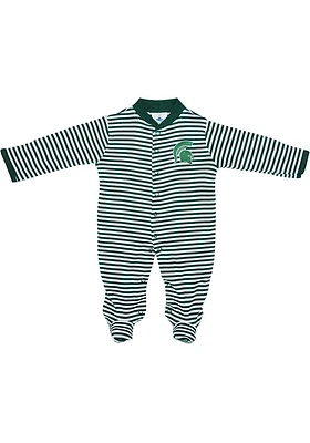 Michigan State Spartans Baby Green Striped Footed Loungewear One Piece Pajamas