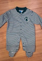 Michigan State Spartans Baby Green Striped Footed Loungewear One Piece Pajamas